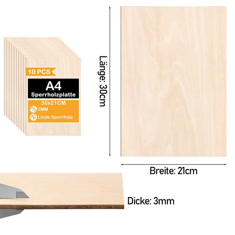 Sonnewelt Lindenholz Sperrholzplatte A3/A4 10-50 Stück