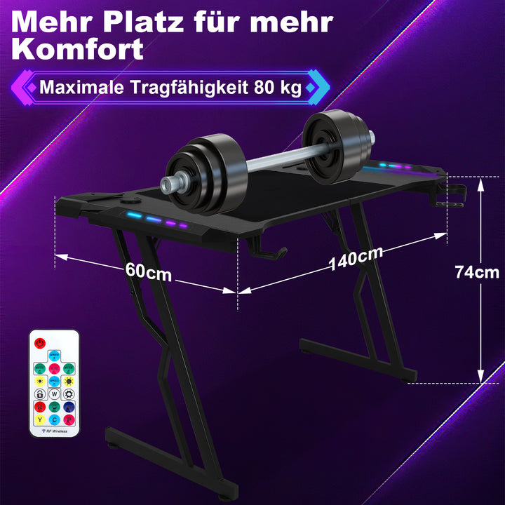 Sonnewelt Gaming Desk Gaming Table 120/140cm with LED Remote Control