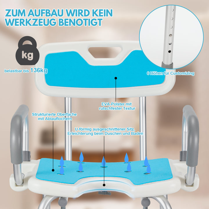 Sonnewelt shower stool shower seat with fold-up armrest