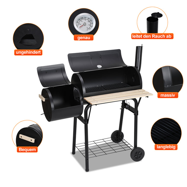 Sonnewelt Holzkohle Grill BBQ Multifunktionaler mit Thermometer