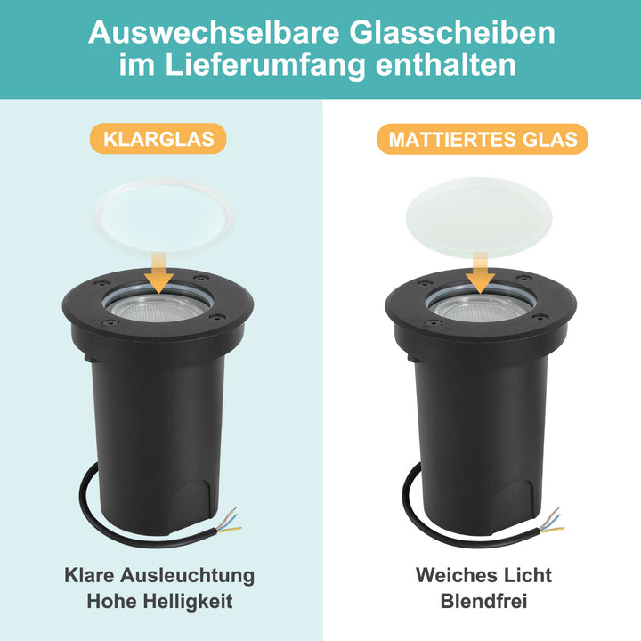 Sonnewelt LED Bodeneinbaustrahler 3W Warmweiß mit Mattierten Ersatzlinsen