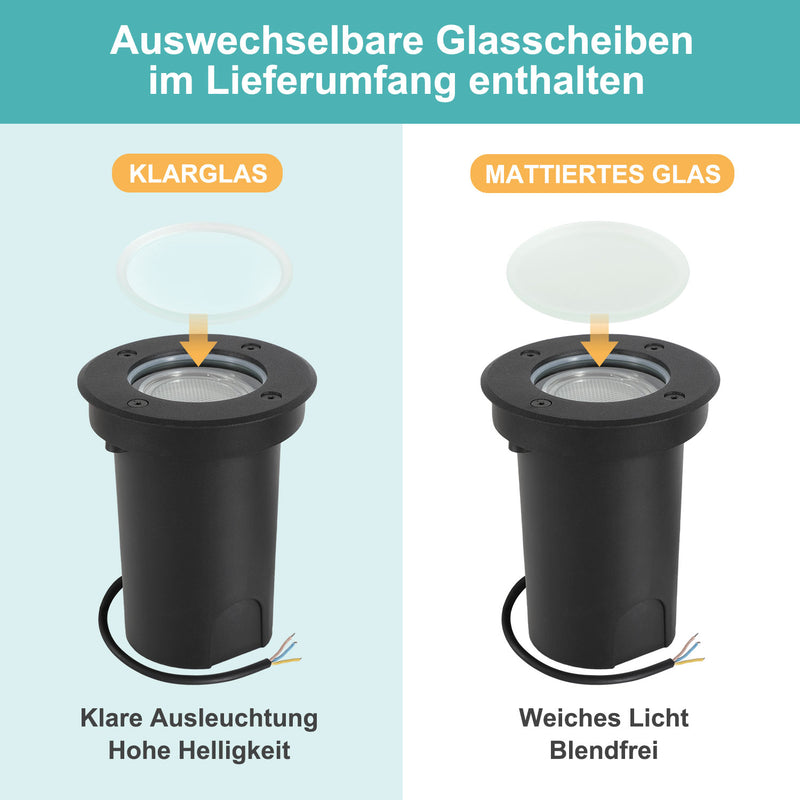 Sonnewelt LED Bodeneinbaustrahler 3W Warmweiß mit Mattierten Ersatzlinsen