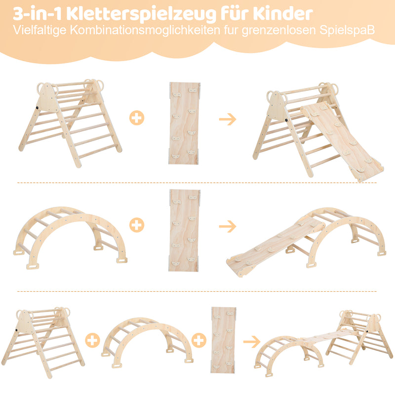 Sonnewelt Klettergerüst Indoor 3-in-1  mit Bogen/Rutsche/Dreieck