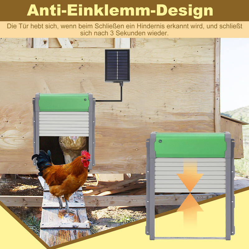Sonnewelt Automatische Hühnerklappe Solar Rolltor mit Lichtsensor und Zeitsteuerung