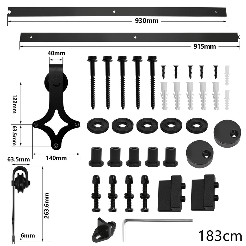 Sonnewelt Schiebetürbeschlag Set Schiebetürsystem 152cm/183cm/200cm/244cm/363cm