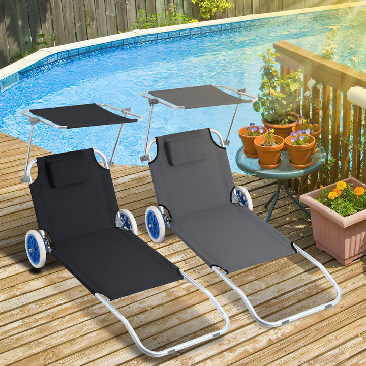 Sonnewelt Sonnenliege klappbar Aluminium mit Rollen und Sonnendach