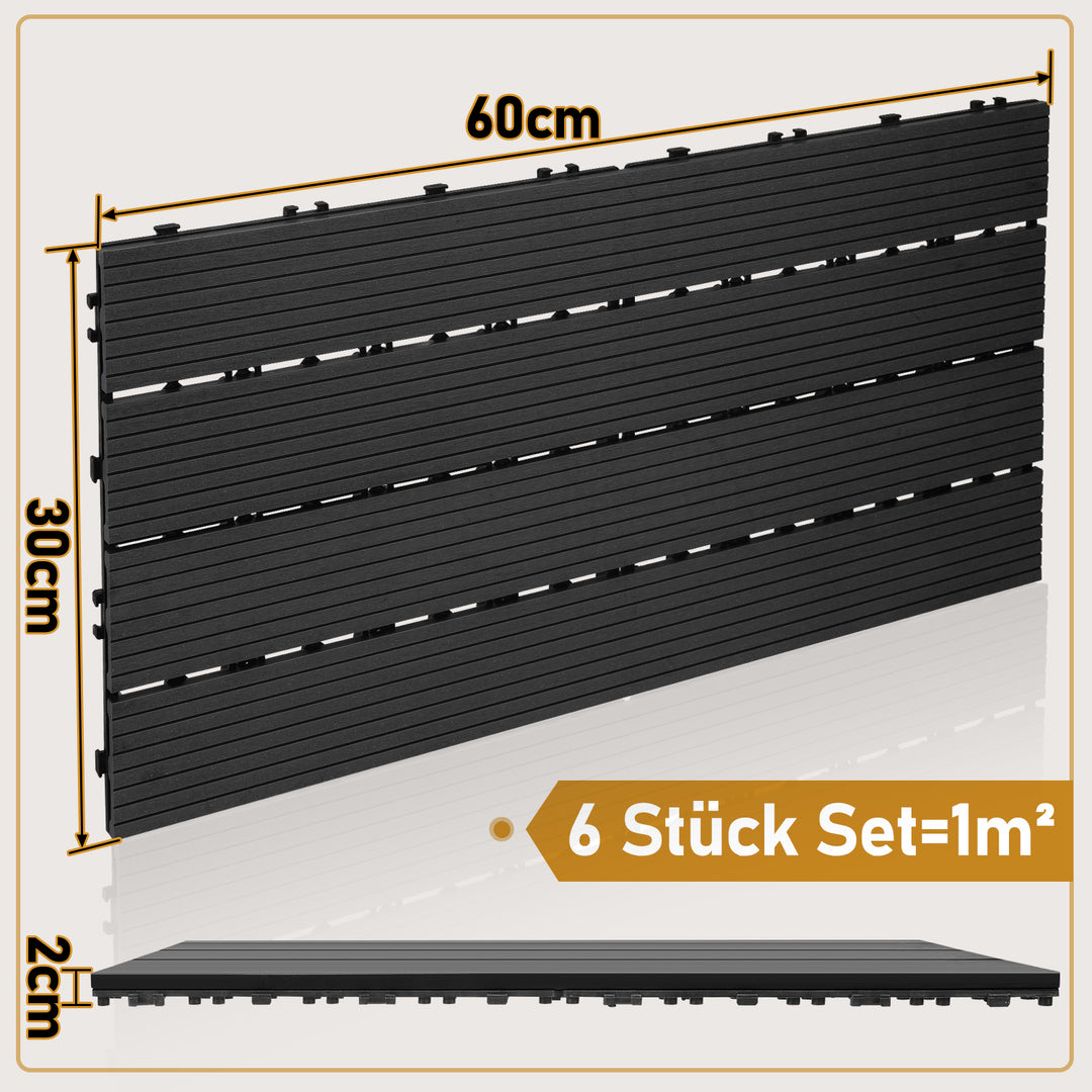 Sonnewelt WPC Terrassenfliesen 30x60cm 6er Set in Holzoptik