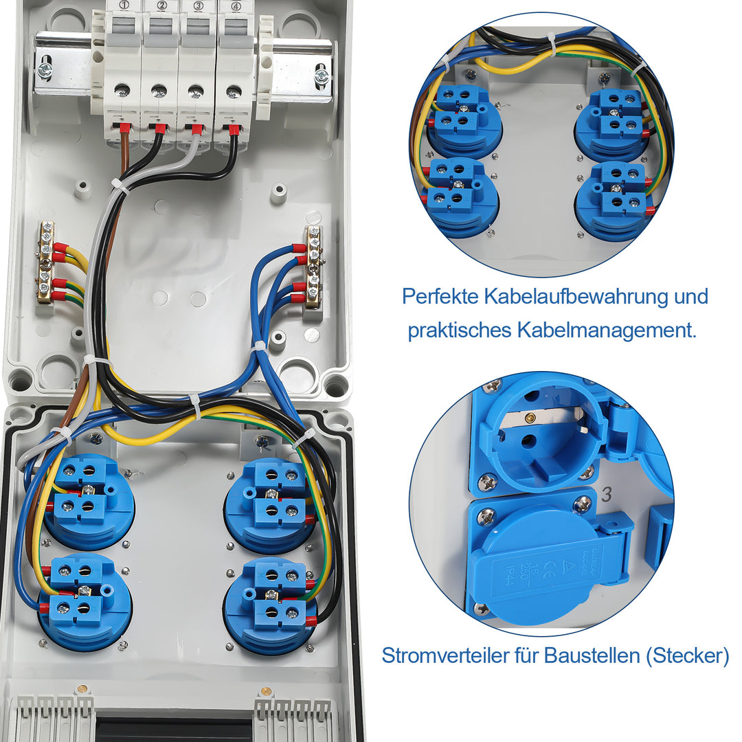 Sonnewelt Wandverteiler mit 4xSchuko-Steckdose16A 250V, 4xCEE Steckdosen 16A 1P