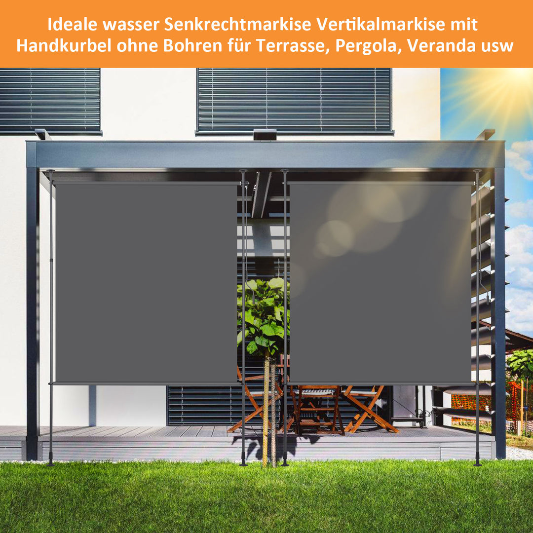 Sonnewelt Klemmmarkise Senkrechtmarkise mit Handkurbel ohne Bohren
