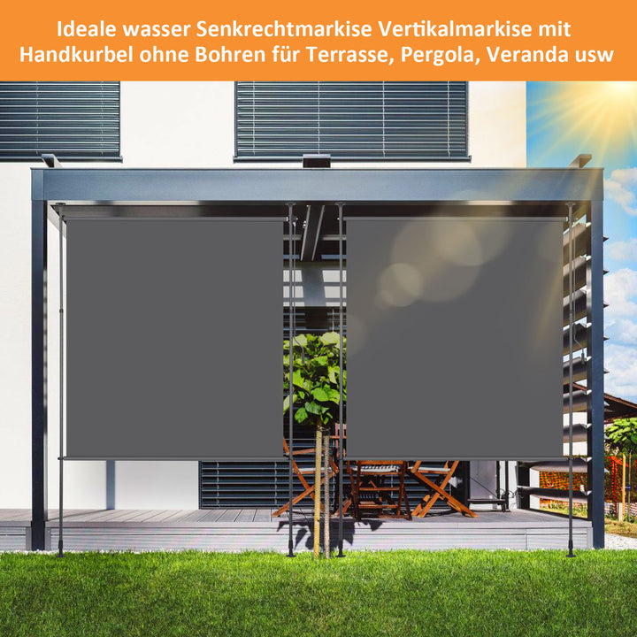Sonnewelt Klemmmarkise Senkrechtmarkise mit Handkurbel ohne Bohren