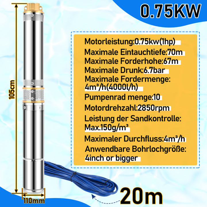 Sonnewelt Tiefbrunnenpumpe für Gartenbewässerung Edelstahl