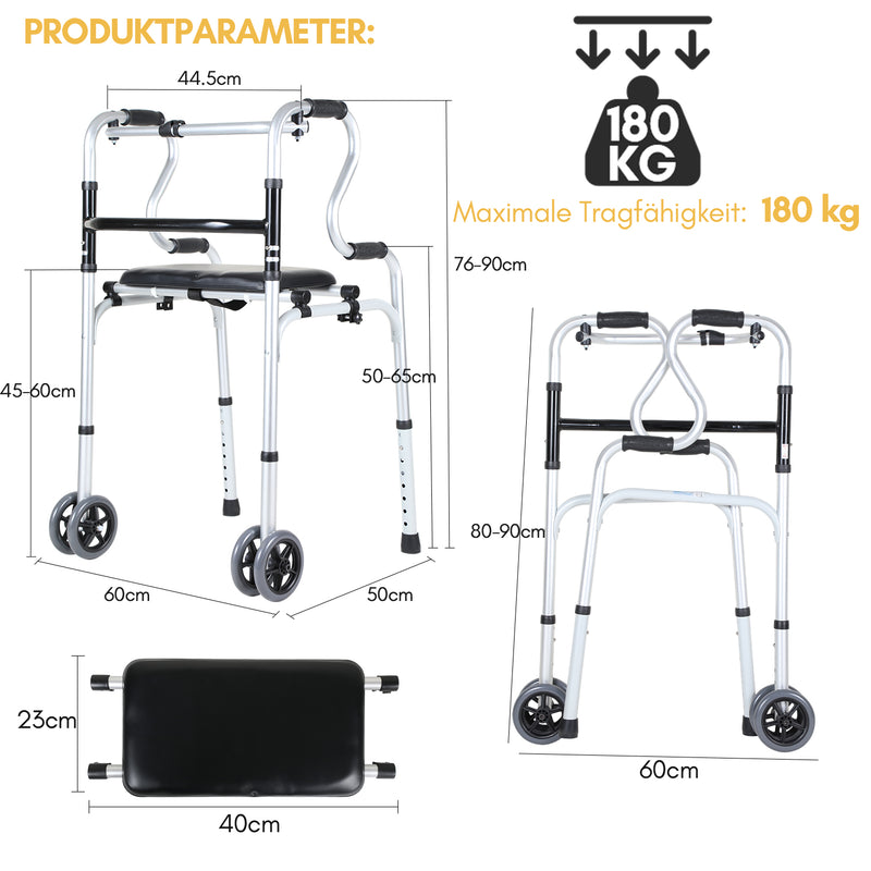 Sonnewelt Gehhilfe Leicht Rollator aus Aluminium bis 180 kg