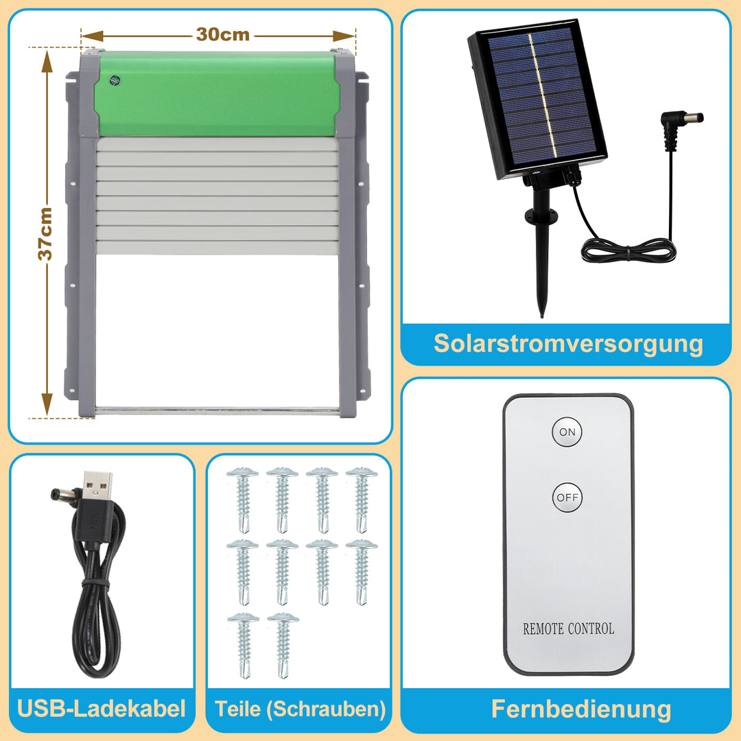 Sonnewelt Automatische Hühnerklappe Solar Rolltor mit Lichtsensor und Zeitsteuerung