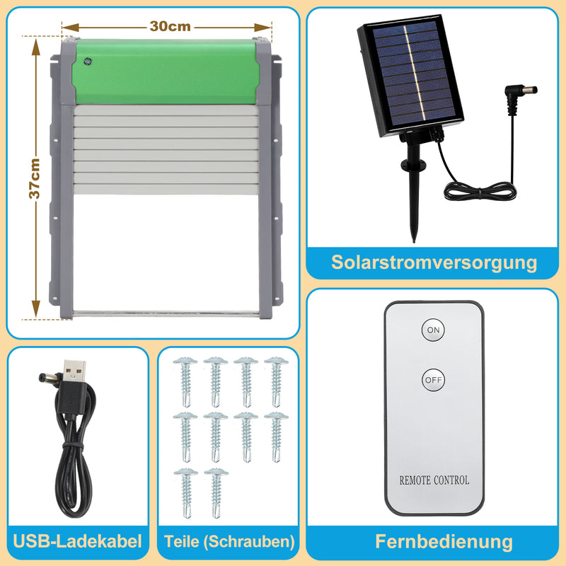 Sonnewelt Automatische Hühnerklappe Solar Rolltor mit Lichtsensor und Zeitsteuerung