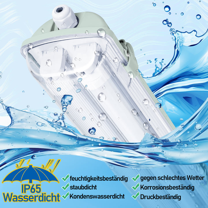 Sonnewelt LED Feuchtraumleuchte 2x 18W 120 cm T8 Neutralweiß/Kaltweiß