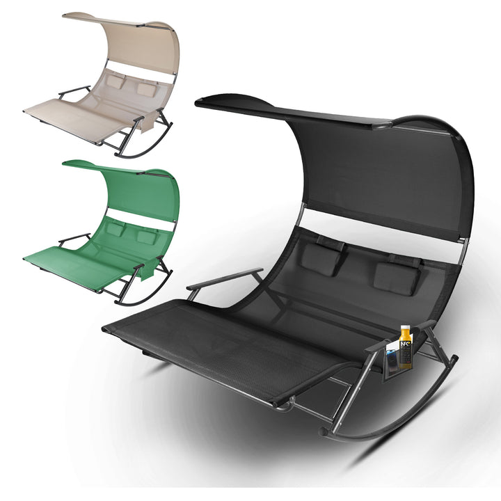 Sonnewelt Doppelliege Sonnenliege mit Sonnendach Outdoor