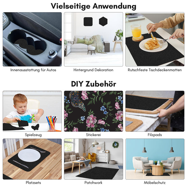 Sonnewelt Filz selbstklebend für DIY Schwarz/Grau