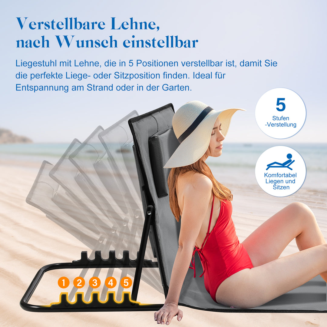 Sonnewelt Beach Loungers Portable Beach Mat with Adjustable 5-Level Height
