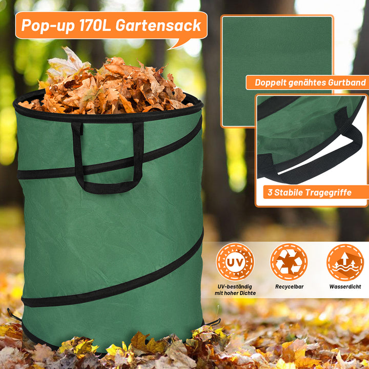 Sonnewelt Gartensack Pop Up Gartenabfallsack 170L mit Griffen