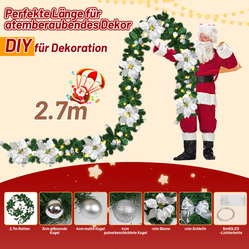 Sonnewelt Weihnachtsgirlande 2.7m mit Blumen