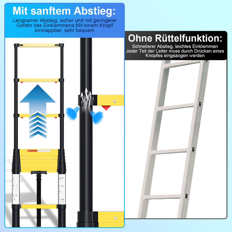 Sonnewelt Teleskopleiter Aluminium mit Langsamer Schrumpfungsfunktion und Abnehmbarem Haken