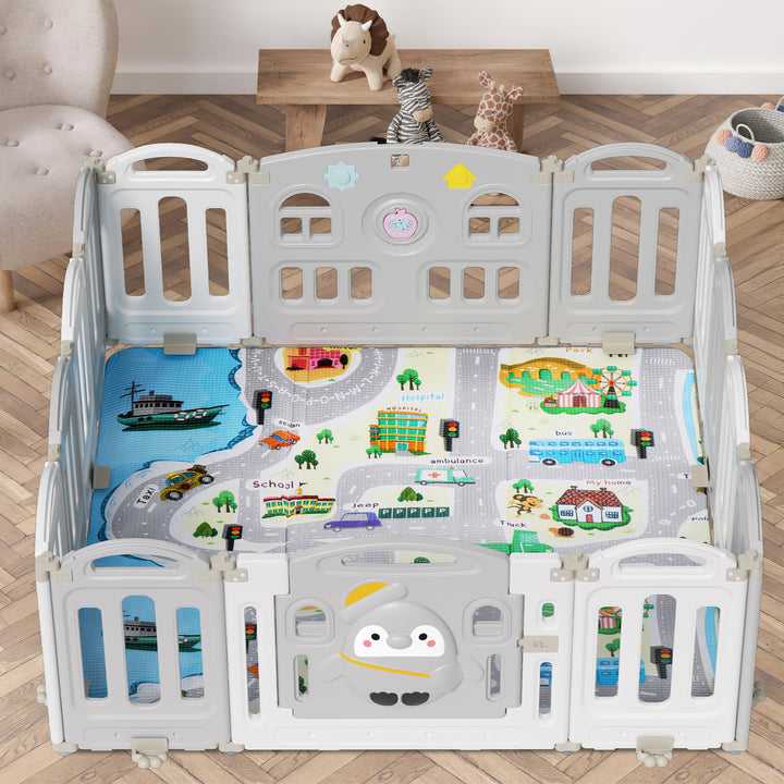 Sonnewelt Laufstall baby Faltbares mit Kriechmatte und Geschichtenbox