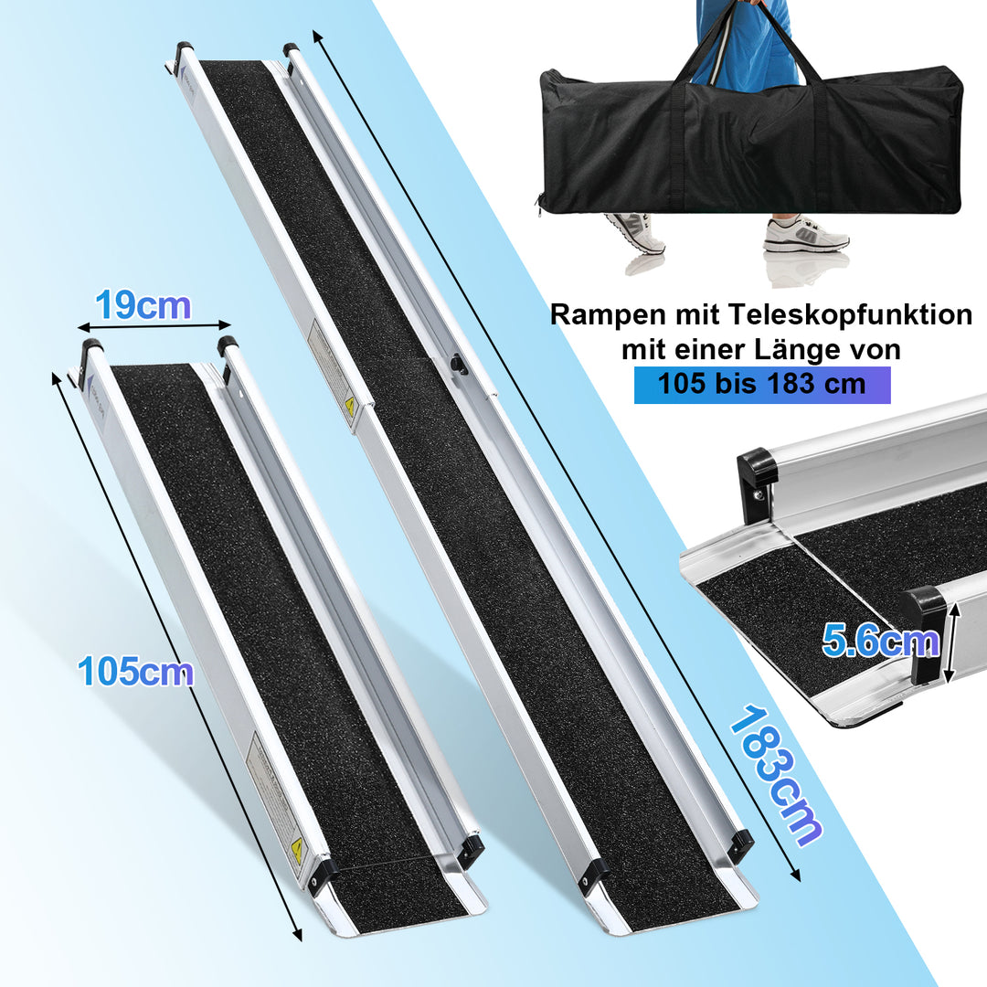 Sonnewelt 2x Rollstuhlrampe Aluminium Auffahrrampe bis 300 kg