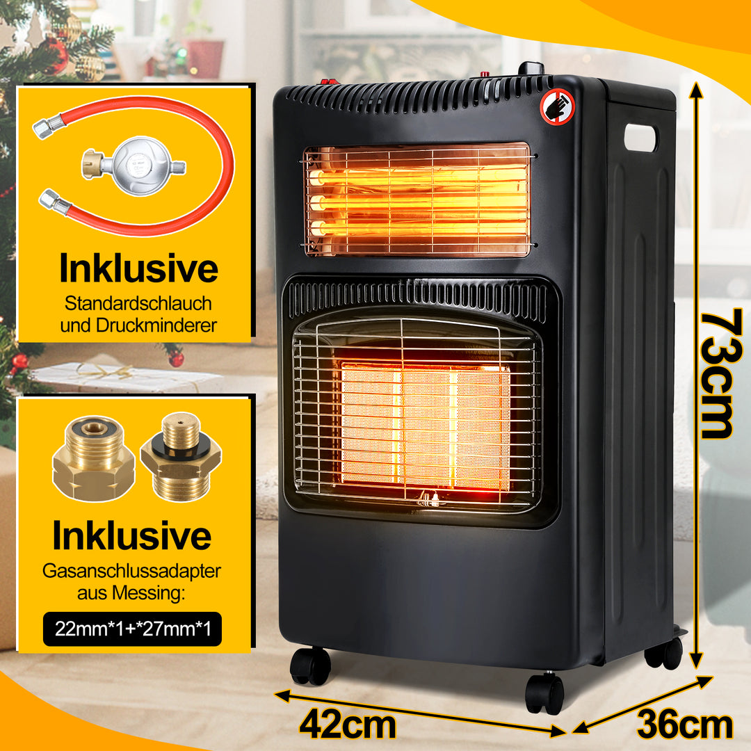 Sonnewelt Gasheizung 4200w und 1260w Gas-Elektro-Heizgerät mit Gasdruckregler, Gasschlauch, Gasflaschen Adapter