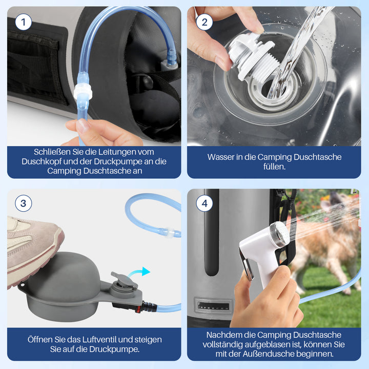 Sonnewelt Campingdusche 12L Tragbarmit Fusspumpe