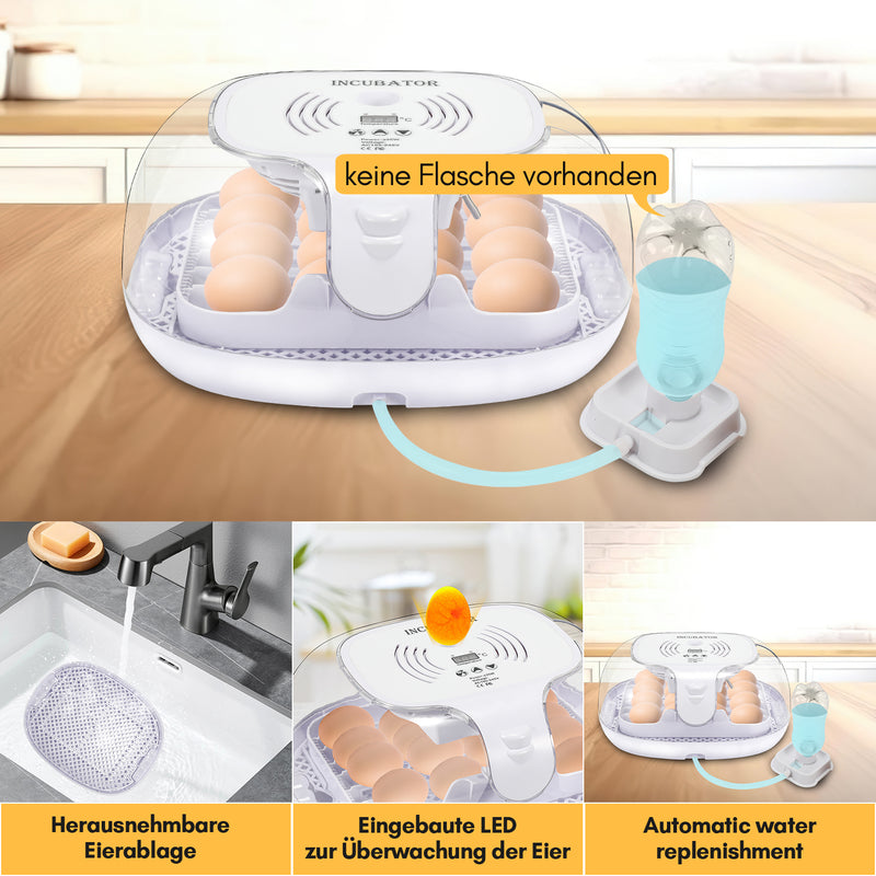 Sonnewelt Brutautomat Vollautomatisch Inkubator für Hühner 16 Eier