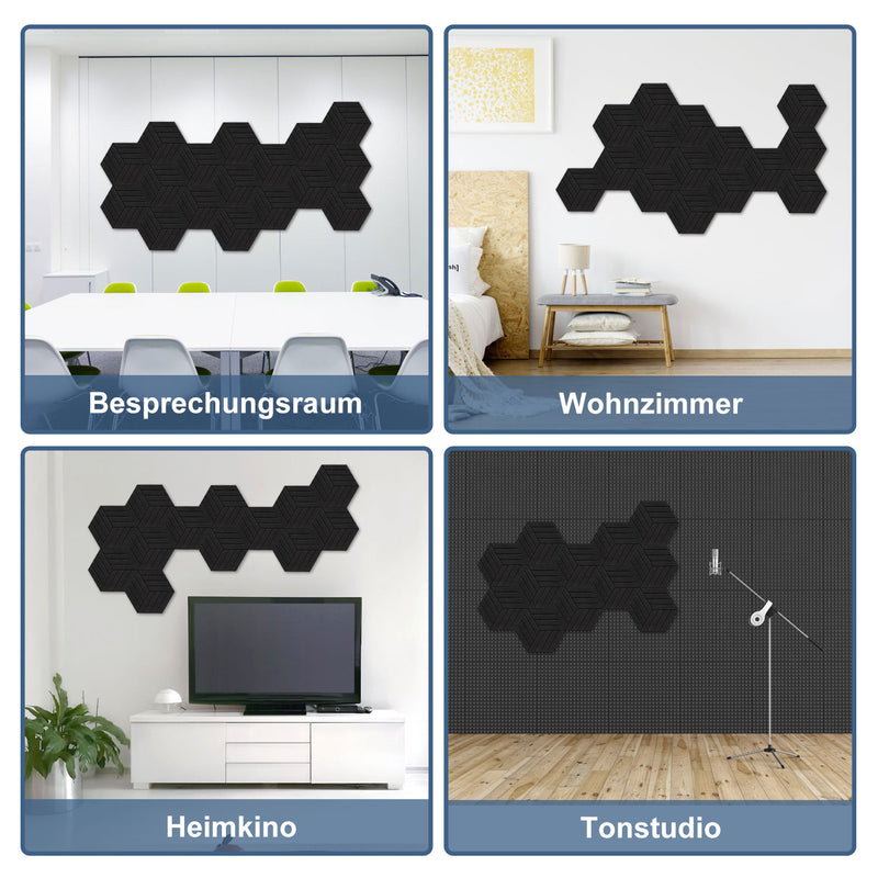 Sonnewelt Akustikplatten Wandpaneele Selbstklebend 12/18 Stück Hexagonal Schlieren