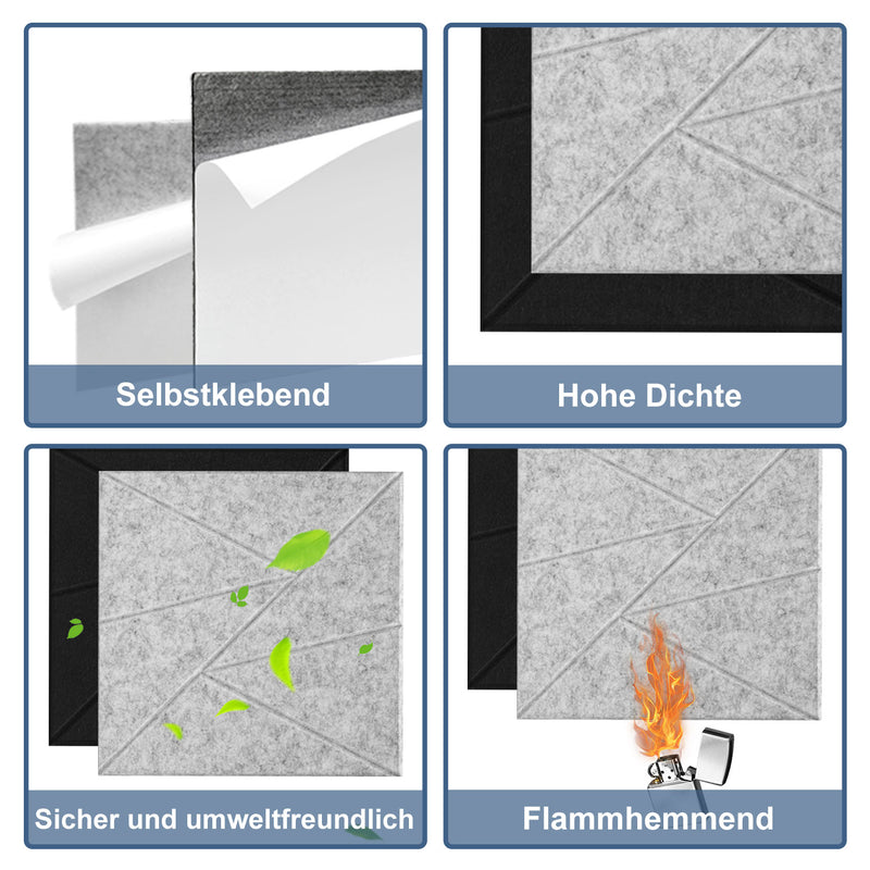 Sonnewelt Akustikplatten Wandpaneele Selbstklebend 12/18 Stück Quadratisch Dreieck