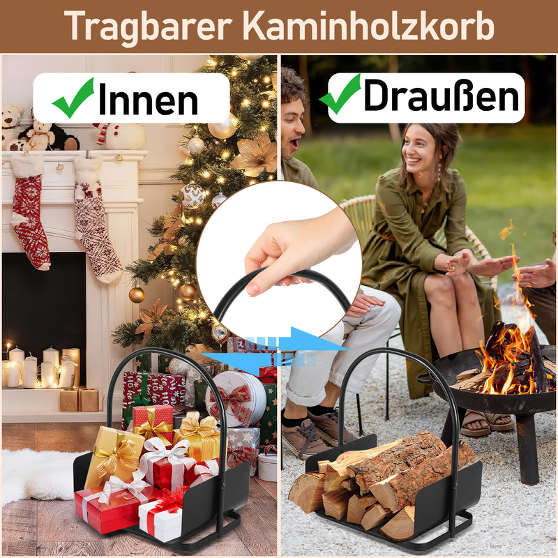 Sonnewelt Feuerholzablage Kaminholzkorb mit Griff Tragbarer