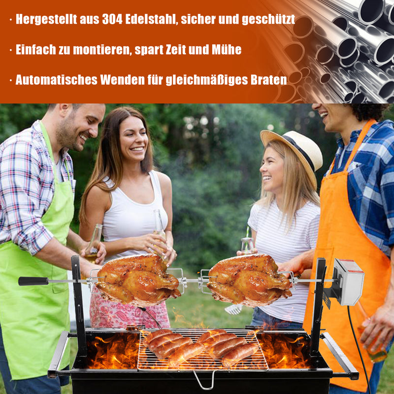 Sonnewelt BBQ Grillspieß Edelstahl Motor 4x Fleischnadel