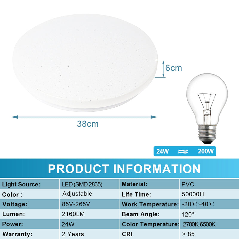 Sonnewelt 24W LED Deckenleuchte Dimmbar mit Sternenhimmel-Effekt