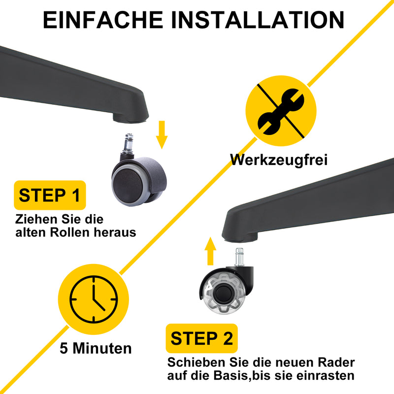 Sonnewelt 5 Stück BürostuhlRollen Stuhlrollen 11mm x 22mm