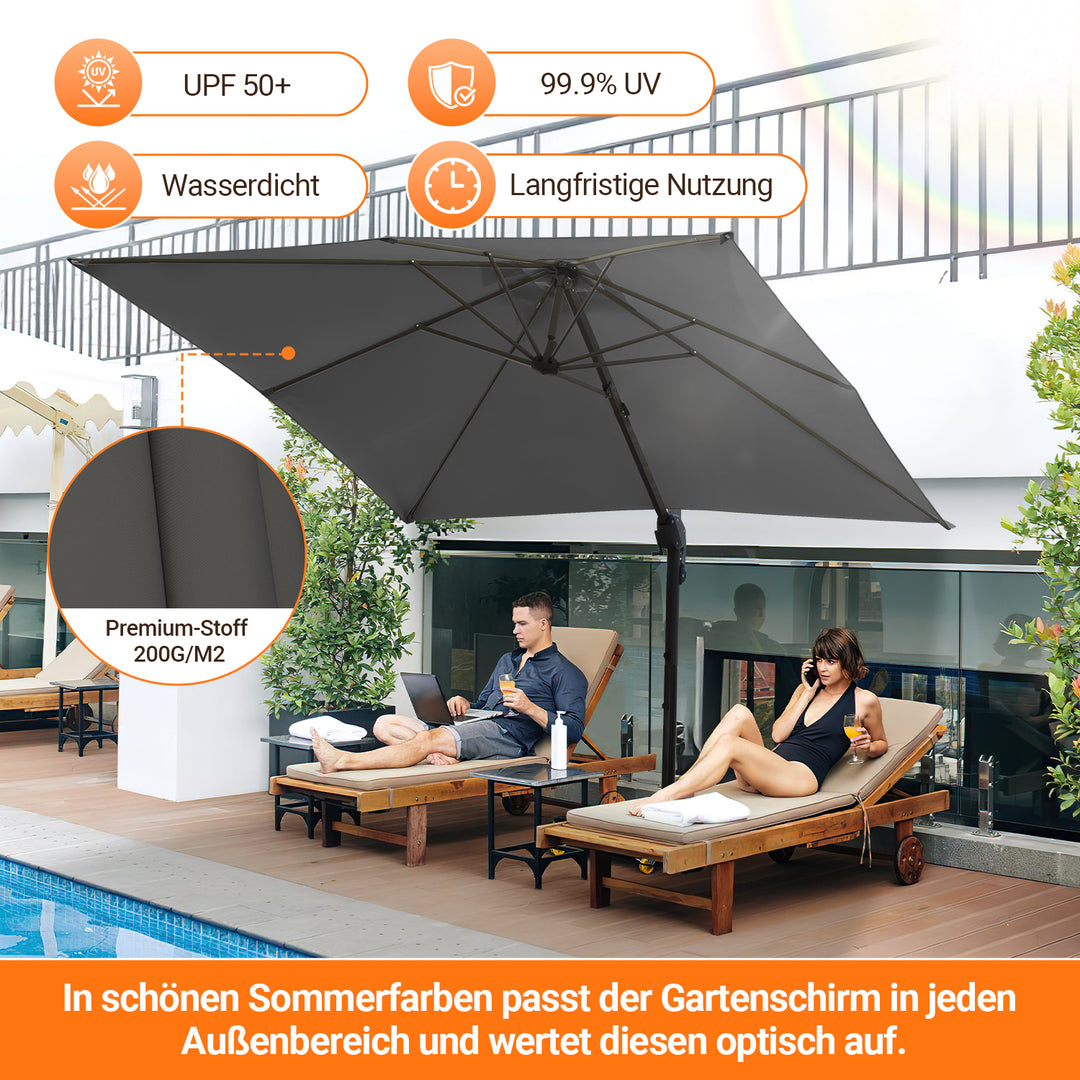 Sonnewelt Ampelschirm 300 x 300 cm Sonnenschirm 360° Drehbar