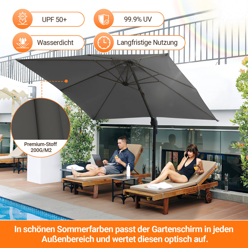 Sonnewelt Ampelschirm 300 x 300 cm Sonnenschirm 360° Drehbar