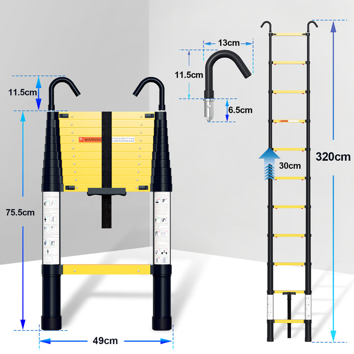 Sonnewelt Telescopic Ladder Aluminium with Slow Shrinkage Function and Removable Hook