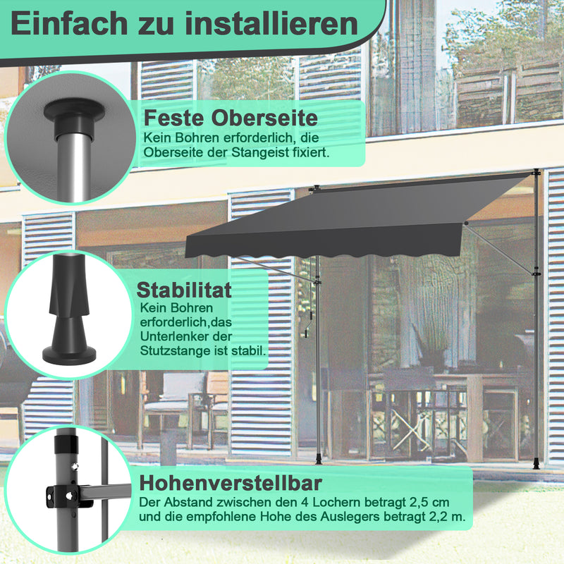 Sonnewelt Klemmmarkise mit Handkurbel Einziehbare ohne Bohren