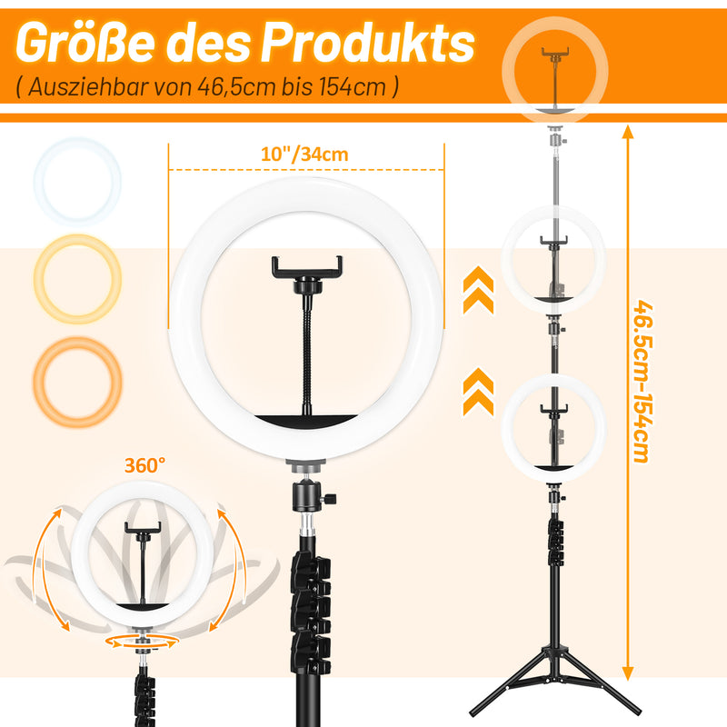 Sonnewelt 10 Zoll Ringlicht Dimmbare mit Stativ