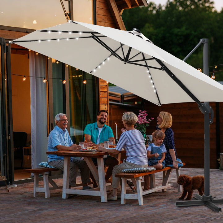 Sonnewelt Ampelschirm 300 x 300 cm Sonnenschirm 360° Drehbar mit Solar-LED