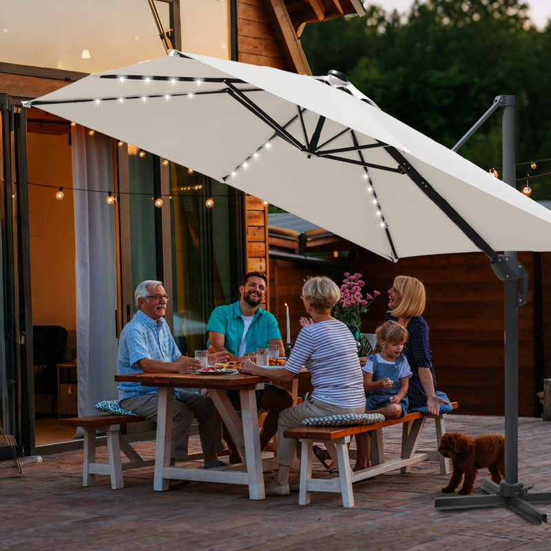 Sonnewelt Ampelschirm 300 x 300 cm Sonnenschirm 360° Drehbar mit Solar-LED