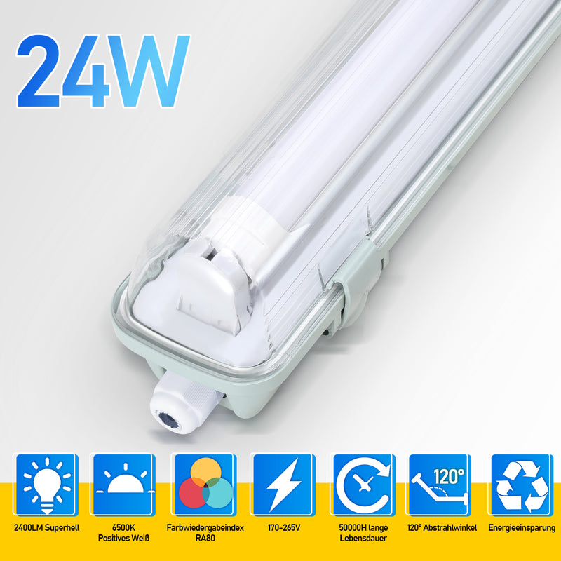 Sonnewelt LED Feuchtraumleuchte 24W Kaltweiß 150cm T8