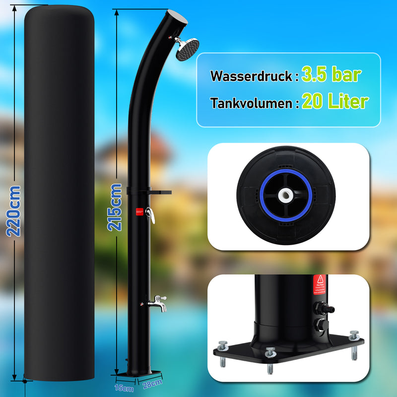 Sonnewelt 20L Solardusche Curve mit Regenduschkopf und Schutzhaube