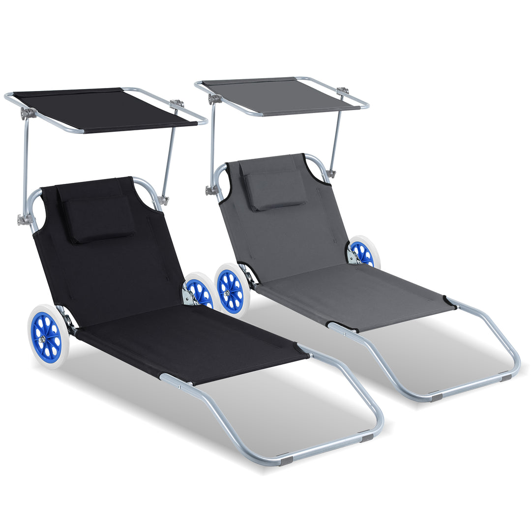 Sonnewelt Sonnenliege klappbar Aluminium mit Rollen und Sonnendach