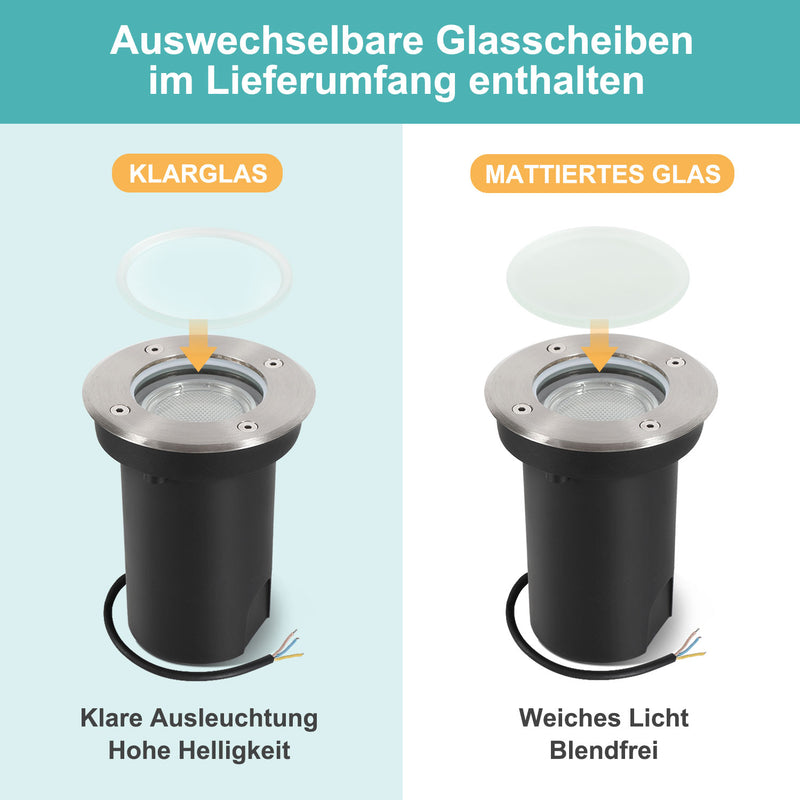 Sonnewelt LED Bodeneinbaustrahler 3W Naturweiß mit Mattierten Ersatzlinsen