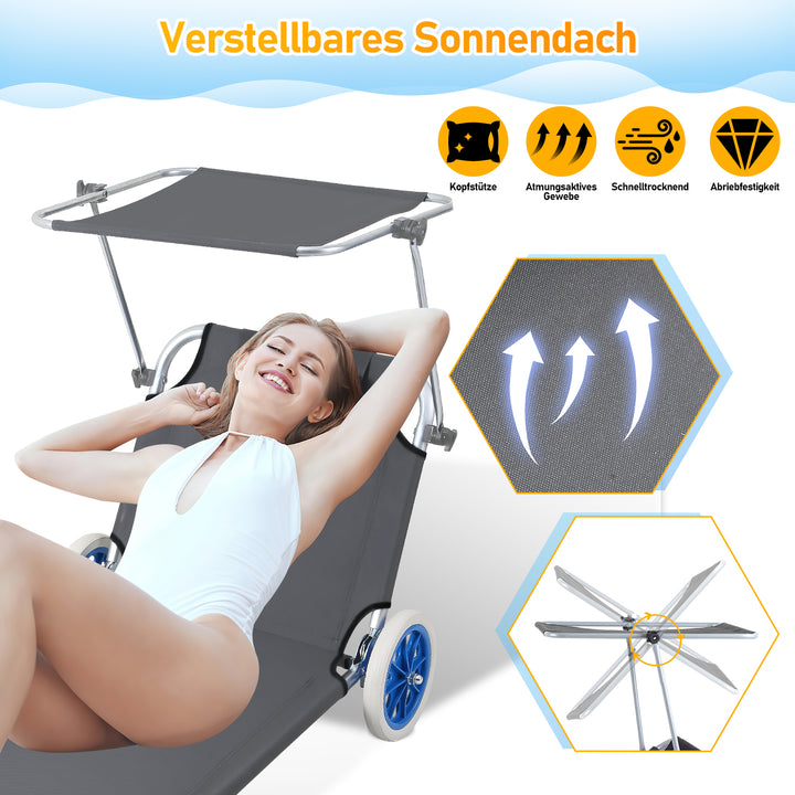 Sonnewelt Sonnenliege klappbar Aluminium mit Rollen und Sonnendach