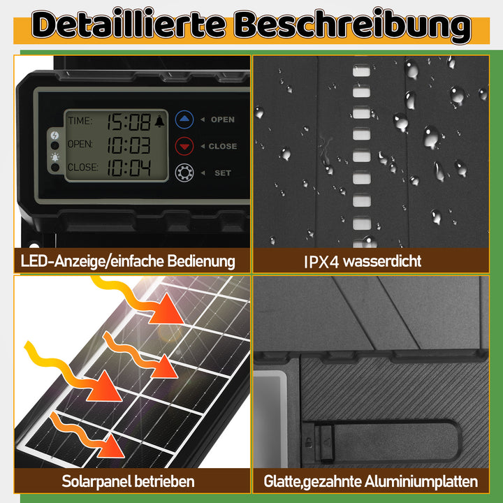 Sonnewelt Elektrische Hühnerklappe Solar mit LED Display und Fernbedienung