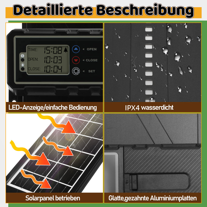 Sonnewelt Elektrische Hühnerklappe Solar mit LED Display und Fernbedienung